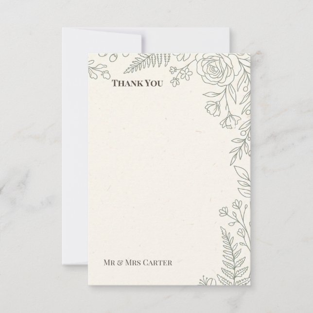 Sage Botanical Wedding Thank You Card (Front)