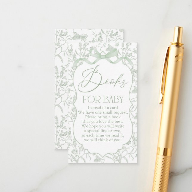 Sage Bow Baby Shower Book  Enclosure Card (Front/Back In Situ)