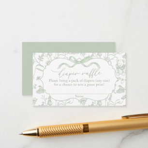 Sage Bow Baby Shower Diaper Raffle Enclosure Card