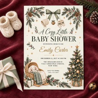 Sage Bow Christmas Baby Shower Invitation