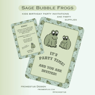 Sage Bubble Frogs - fun kids birthday party. Invitation