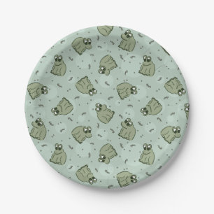 Sage Bubble Frogs - laurel green kids pattern. Paper Plate