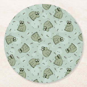 Sage Bubble Frogs - laurel green kids pattern. Round Paper Coaster