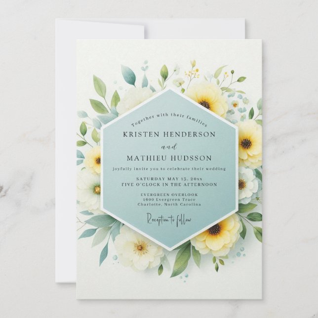 Sage Canary Meadow Wedding Invitation (Front)