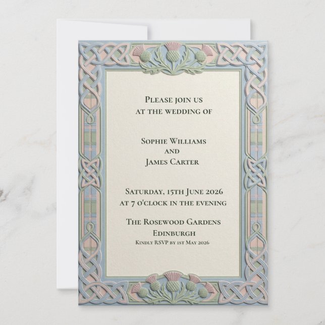 Sage Celtic Thistle Wedding Invitation (Front)