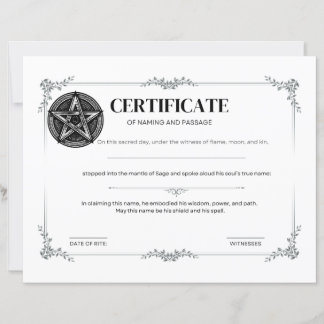 Sage Certificate of Naming and Passage 
