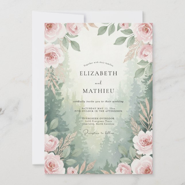 Sage Champagne Leafy Wedding Invitation (Front)