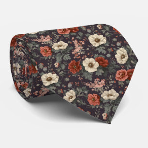 Sage Charcoal Red Poppy Personalised Wedding Tie