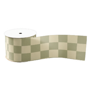 Sage Chequerboard Grosgrain Ribbon