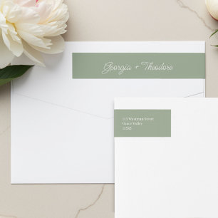 Sage Chic Script Wedding Couple Return Address Wrap Around Label