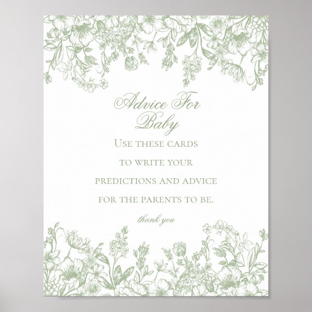 Sage Chinoiserie Advice for Baby Shower Game Poster (Front)