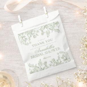 Sage Chinoiserie Floral Bridal Shower Dessert Favour Bag
