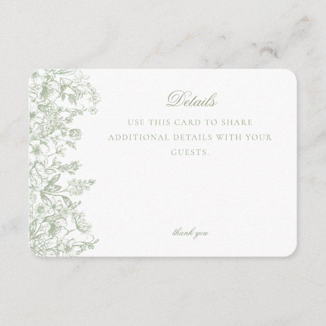 Sage Chinoiserie Floral Details Card Invitation (Front)