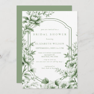 Sage Chinoiserie Toile Floral Bridal Shower Invitation