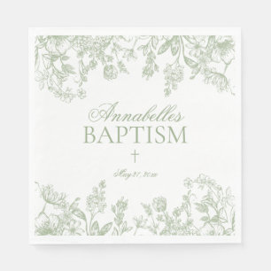 Sage Chinoiserie Vintage Floral Baptism Table Deco Napkin