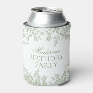 Sage Chinoiserie Vintage Floral Birthday Favours Can Cooler