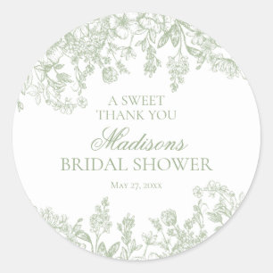 Sage Chinoiserie Vintage Floral Bridal Shower Classic Round Sticker