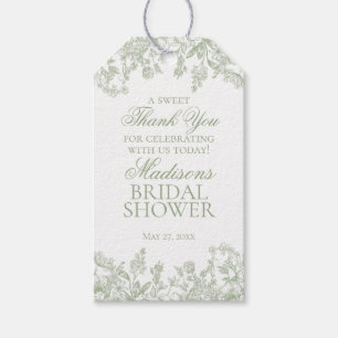 Sage Chinoiserie Vintage Floral Bridal Shower Gift Tags