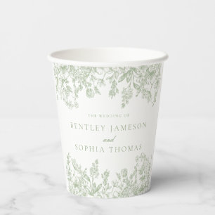 Sage Chinoiserie Vintage Floral Wedding Paper Cups