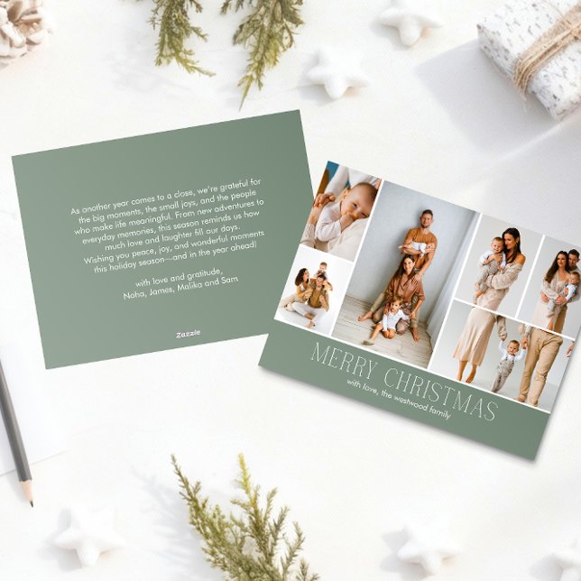 SAGE Christmas Elegant 6 Collage Photo message Holiday Card (Creator Uploaded)