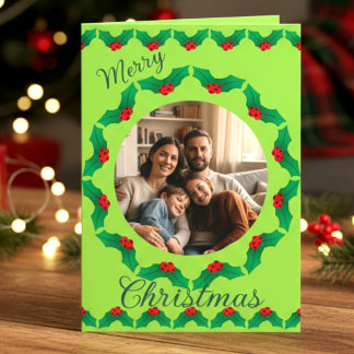 Sage Christmas Wreath Photo Holiday Card