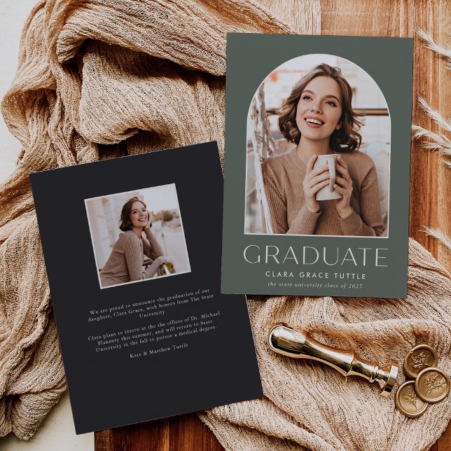 Sage | Classic Arch Photo Graduation Announcement (Creator Uploaded)