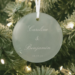 Sage Classic Script Elegant Wedding Custom Name Glass Tree Decoration