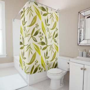 Sage Colour Botanical Fig Leaf Watercolor Pattern Shower Curtain