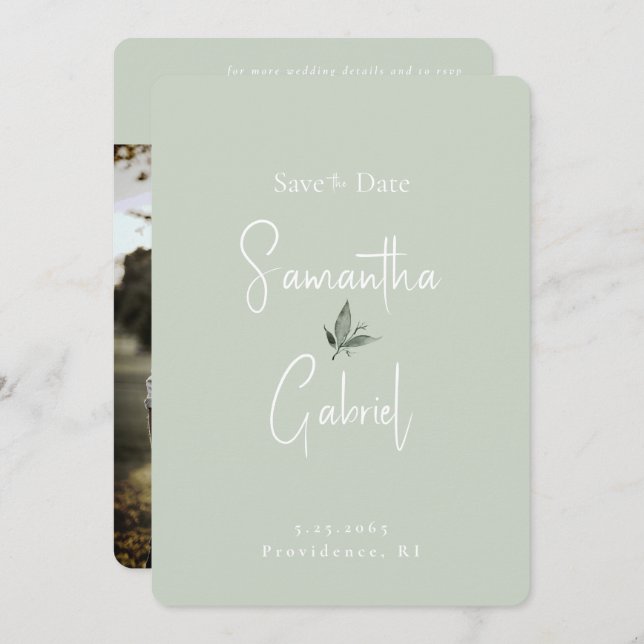 Sage Contemporary Photo Wedding Save the Date  (Front/Back)