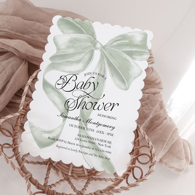 Sage Coquette Bow Neutral Baby Shower Invite (Creator Uploaded)