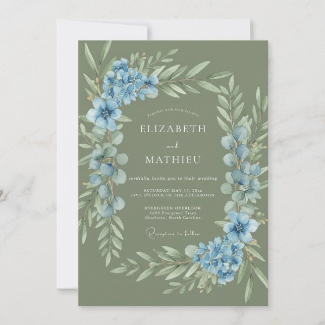 Sage Cornflower Foliage Eucalyptus Wedding Invitation (Front)