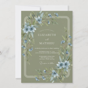 Sage Cornflower Leaf Wedding Invitation