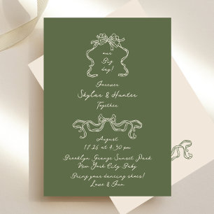 Sage & Cream Boho Doodle Handwritten Retro Wedding Invitation
