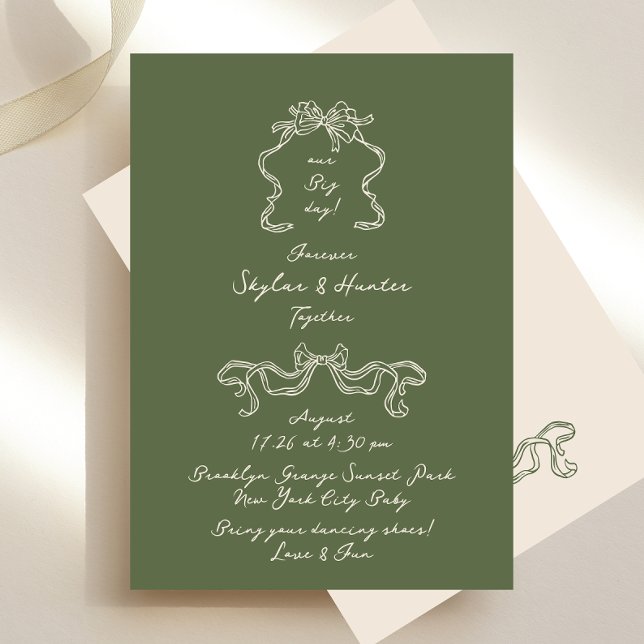 Sage & Cream Boho Doodle Handwritten Retro Wedding Invitation (Creator Uploaded)