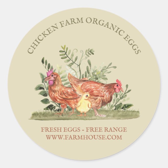 Sage Cream Chicken Farm Fresh Eggs Classic Round Sticker (Front)