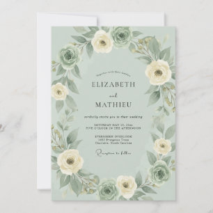 Sage Cream Ranunculus Eucalyptus Wedding Invitation