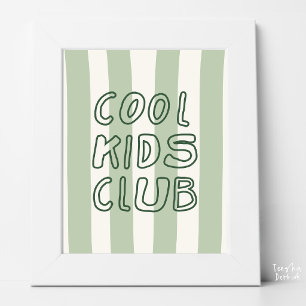Sage Cream Striped Cool Kids Club Retro Nursery Poster