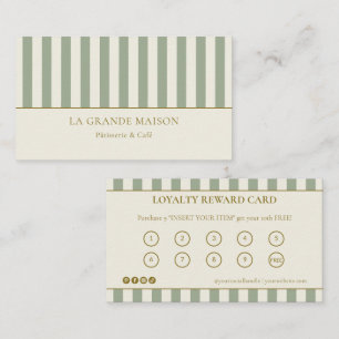 Sage & Cream Stripes French Bakery Loyalty Punch  Business Card