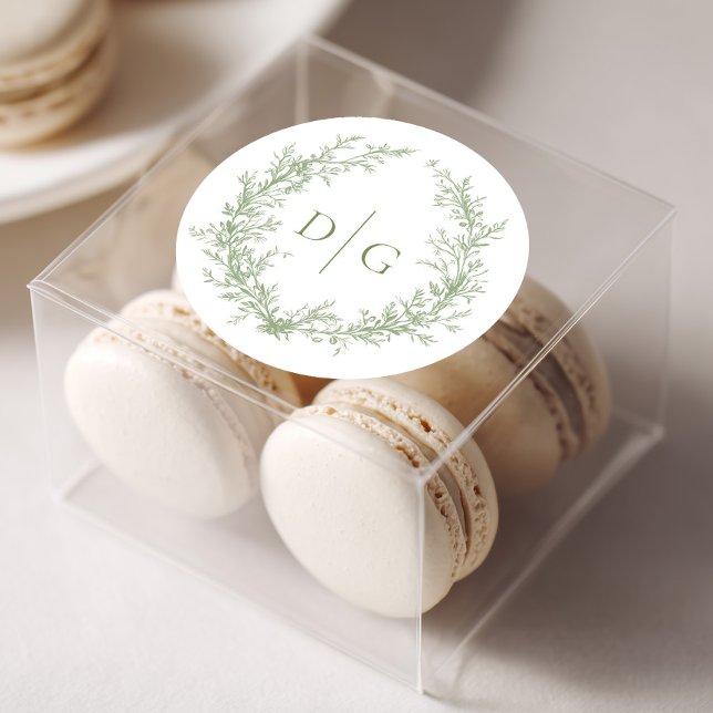 Sage Crest Monogram Wedding Classic Round Sticker (Creator Uploaded)