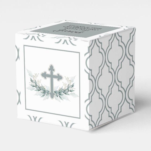 Sage Cross on Quatrefoil Party Favour Box (Front Side)
