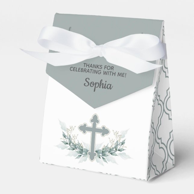 Sage Cross on Quatrefoil Party Favour Box (Front Side)