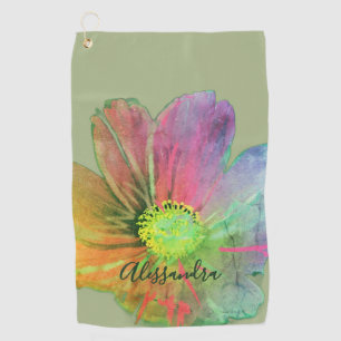 Sage Custom Floral Colourful Wildflower Watercolor Golf Towel