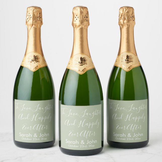 Sage Custom Personalised Script Wedding Reception  Sparkling Wine Label (Bottles)