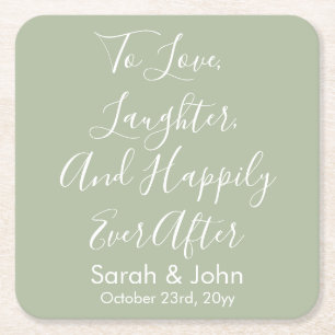 Sage Custom Personalised Script Wedding Reception  Square Paper Coaster