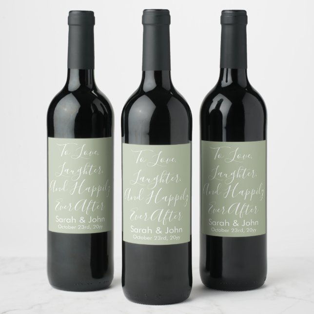 Sage Custom Personalised Script Wedding Reception  Wine Label (Bottles)