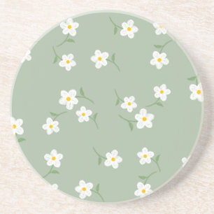 Sage Daisy Floral Coaster Elegant Botanical