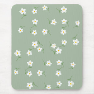 Sage Daisy Floral Mouse Pad 