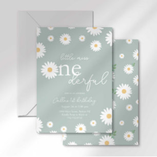 Sage Daisy Little Miss Onederful Invitation