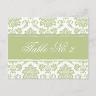 Sage Damask Wedding Table Number Postcard
