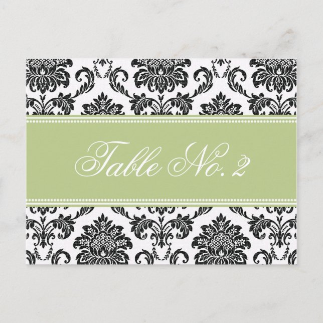 Sage Damask Wedding Table Number Postcard (Front)